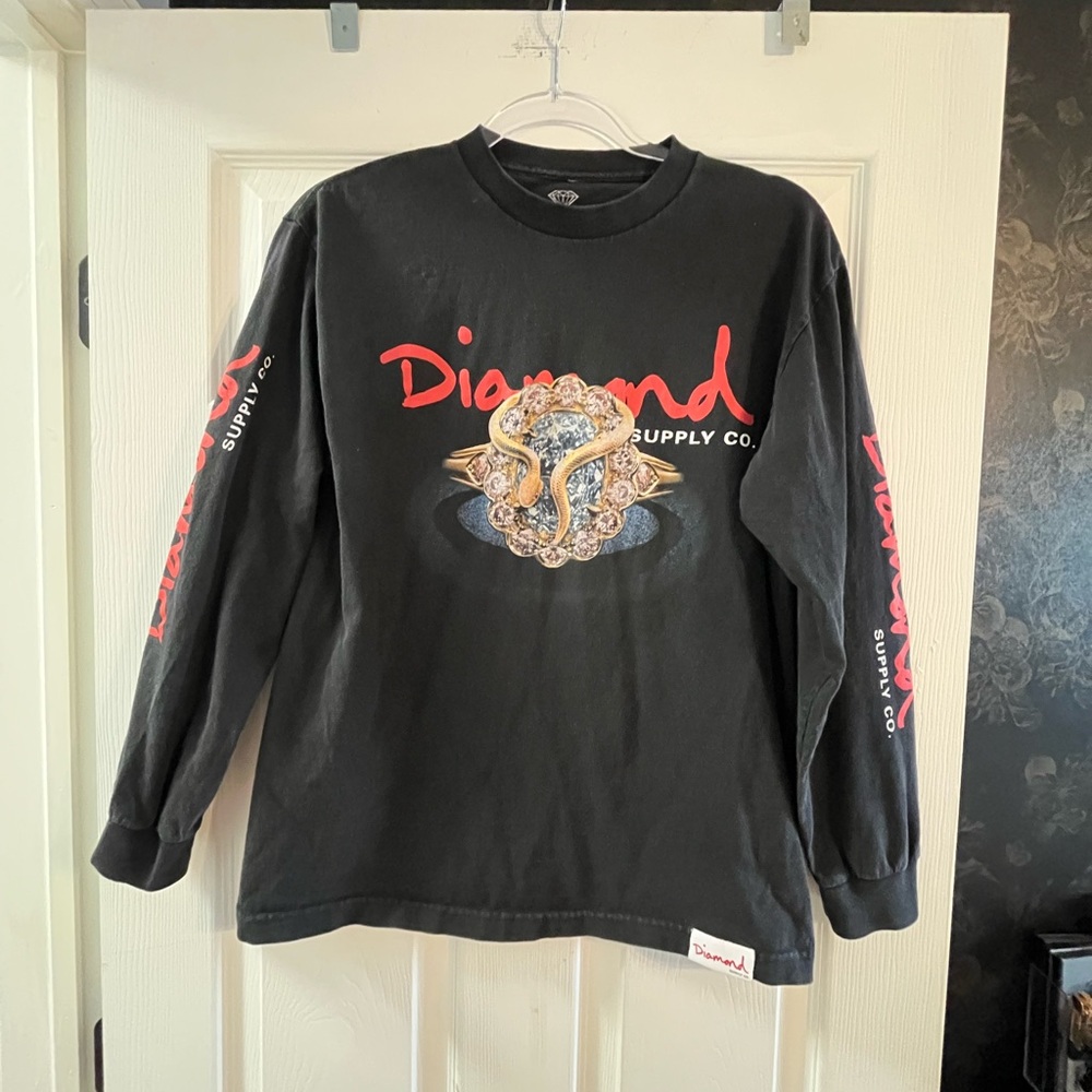 Diamond Supply Co. Black and Red Graphic Long Sleeve Tee